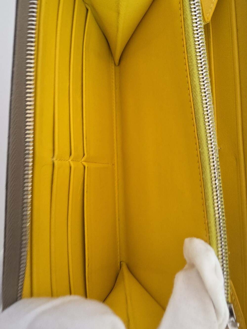 Céline Large Zip Around Multifunction Wallet in Grained Calfskin Taupe and Yello - Picture 8 of 16